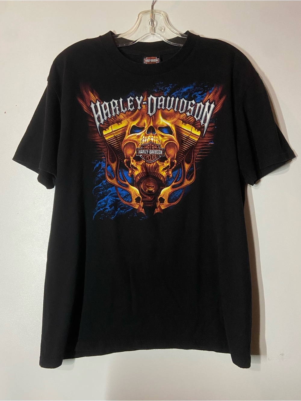 Harley-Davidson Black Short Sleeve Tee with Orange and Blue Skull Graphic